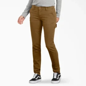 Pantalones de carpintero de lona para mujer, corte ajustado y elástico