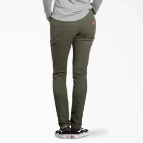 Pantalones de carpintero de lona para mujer, corte ajustado y elástico