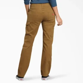 Pantalones de carpintero de lona para mujer, corte holgado y elástico