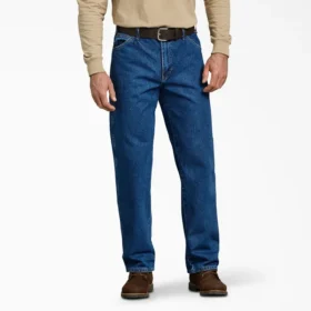 Vaqueros de denim grueso de corte recto y ajuste holgado